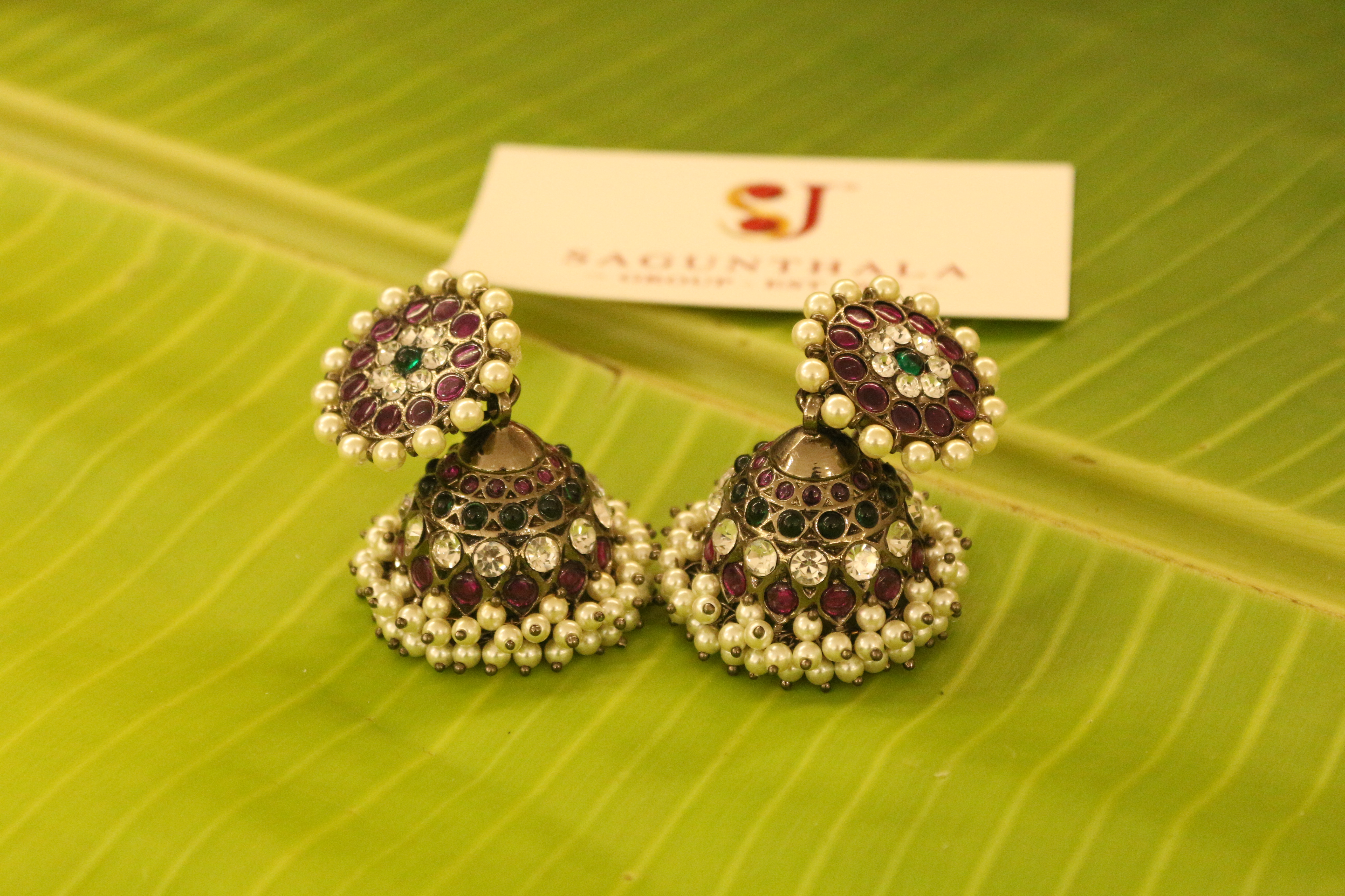Black Antique 4-Line Jhumka Earrings