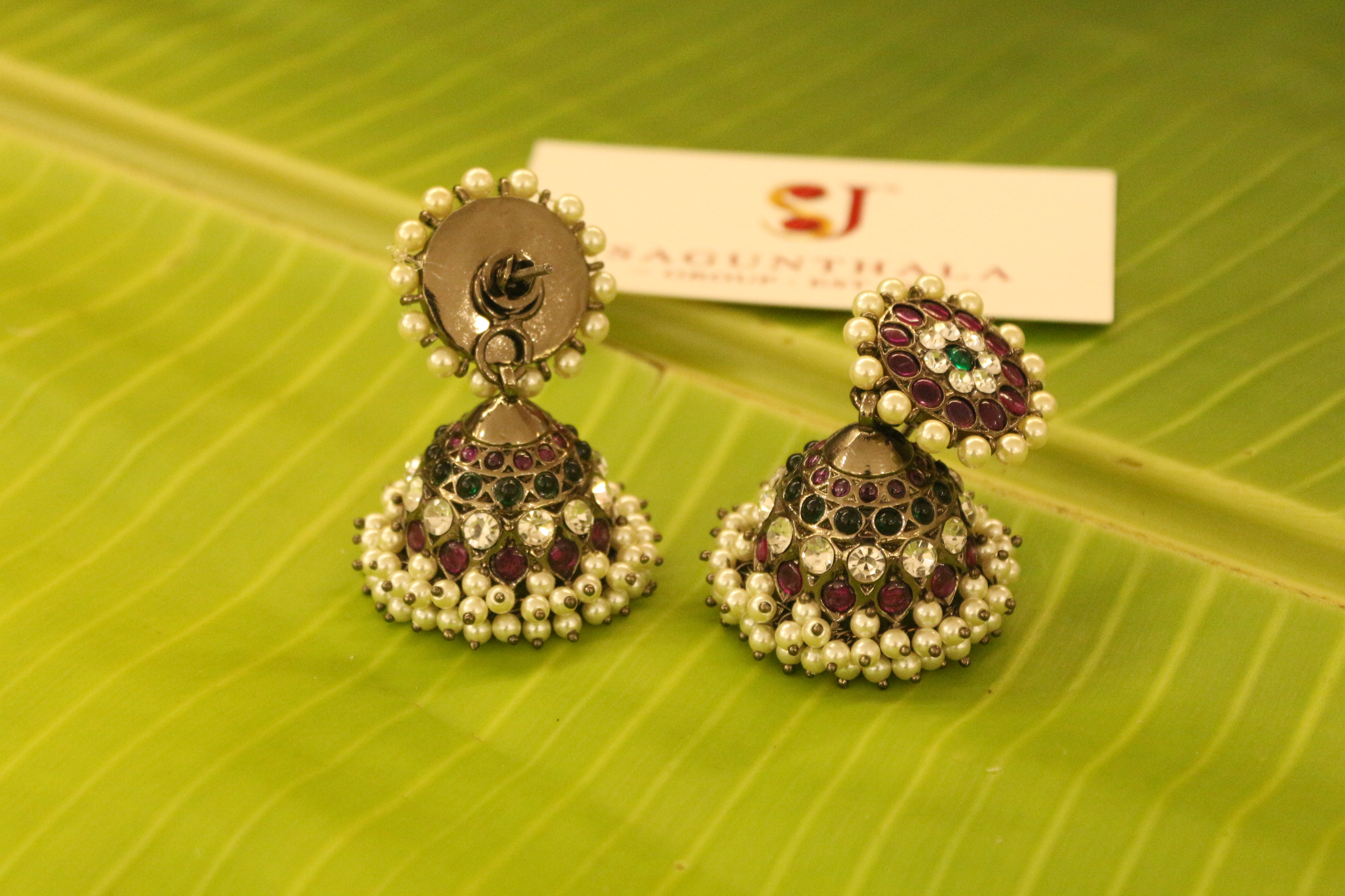 Black Antique 4-Line Jhumka Earrings