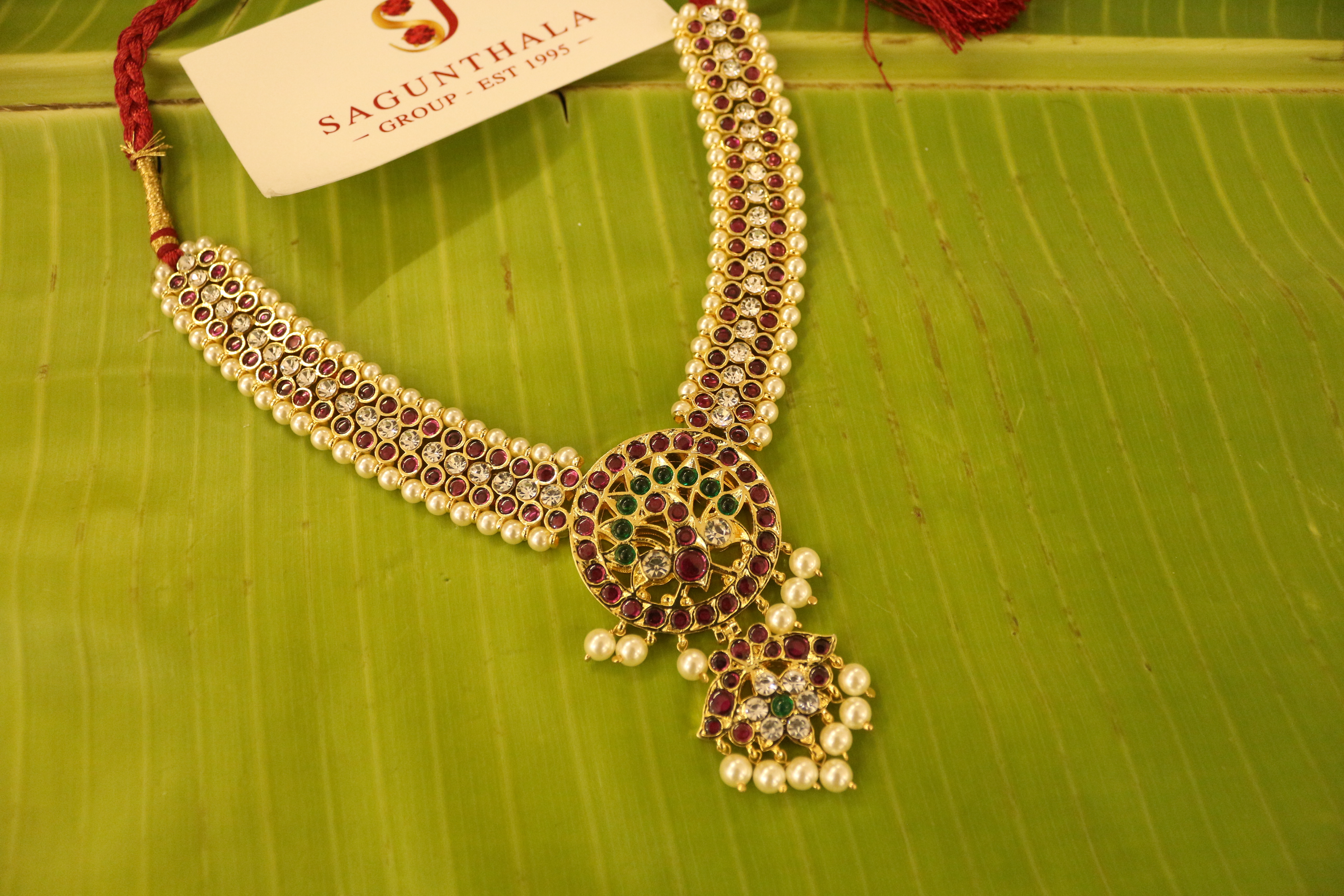 Peacock Soundarya Necklace with Kempu & CZ Stones