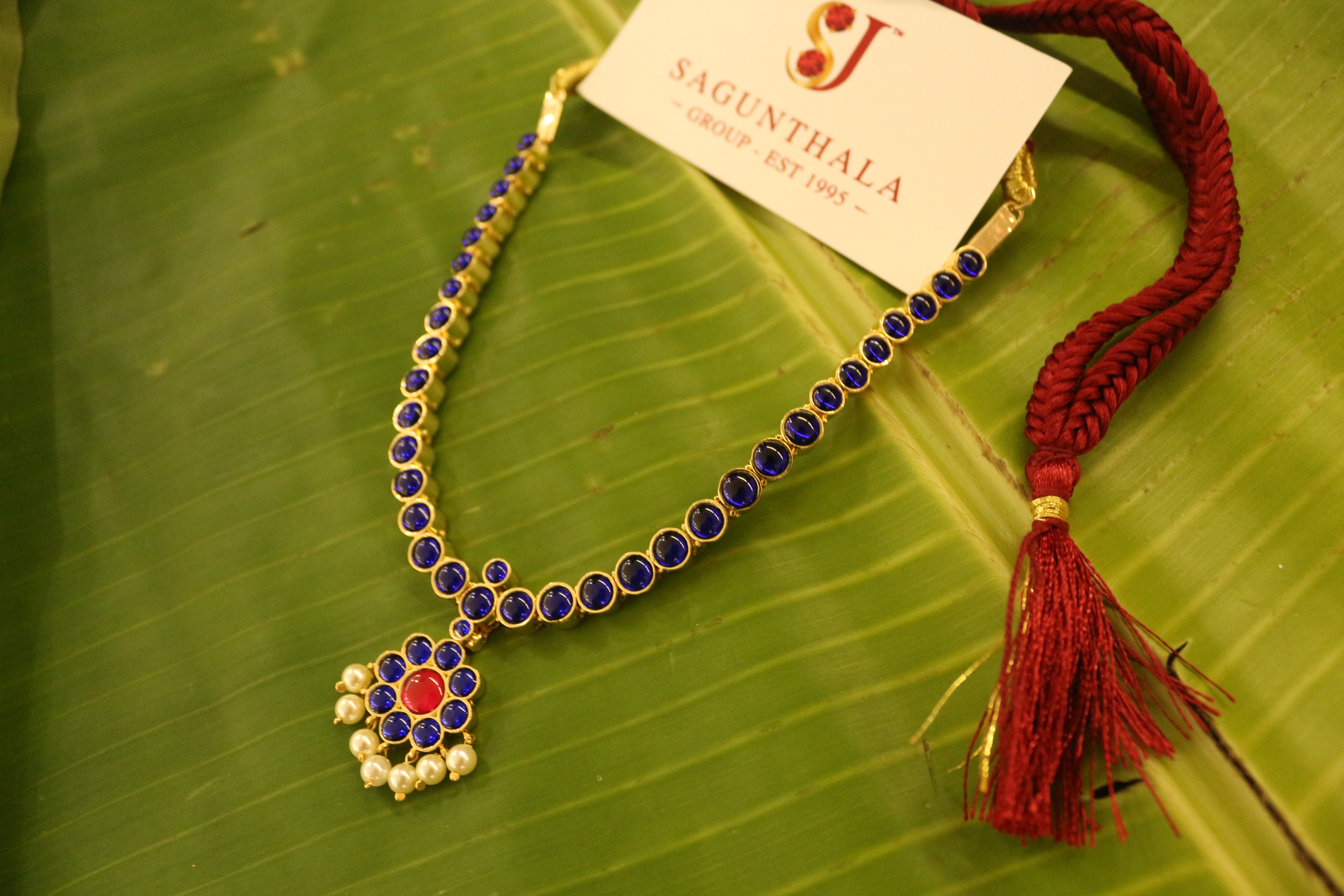 Blue Stone Attigai with Pearl Drops