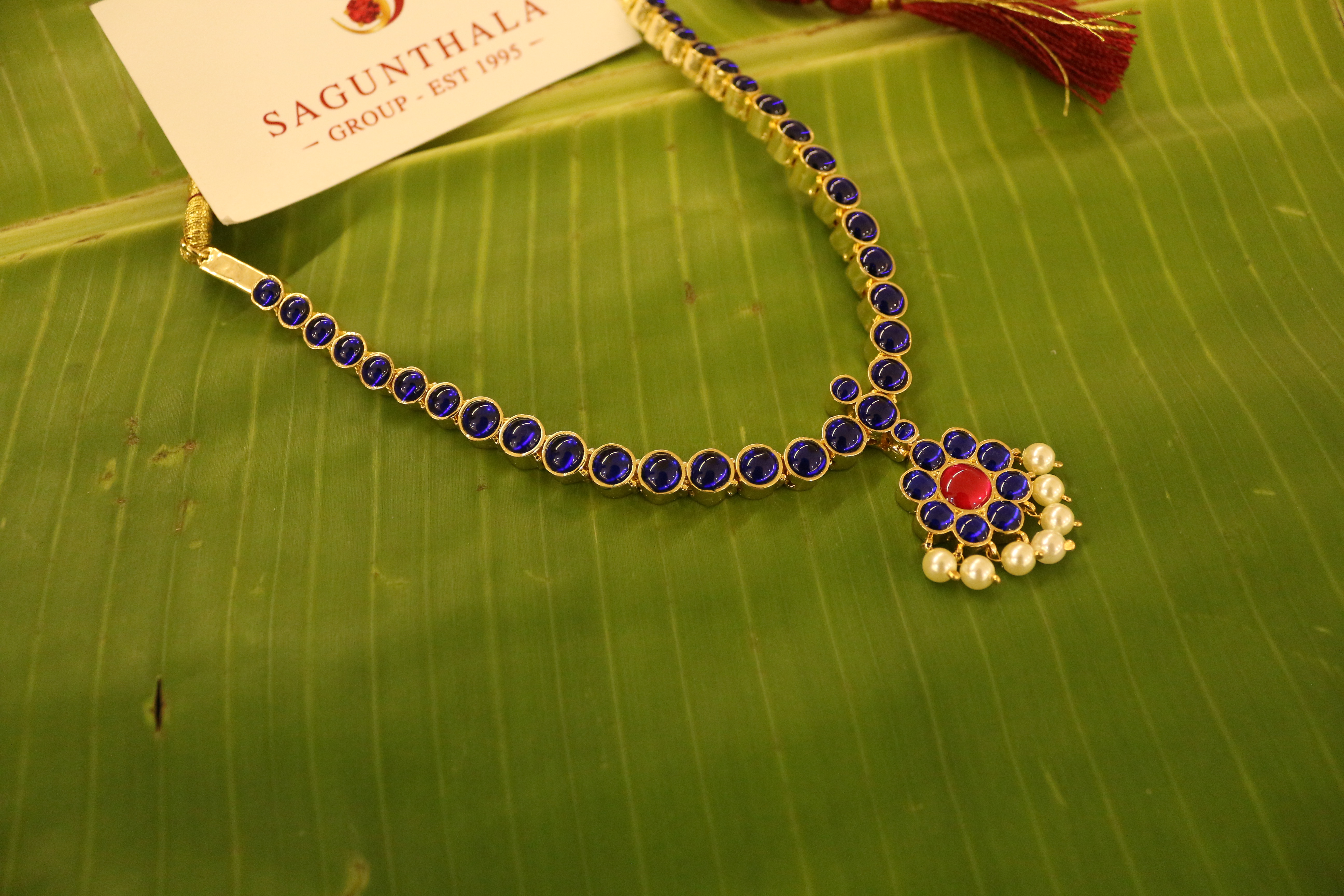 Blue Stone Attigai with Pearl Drops