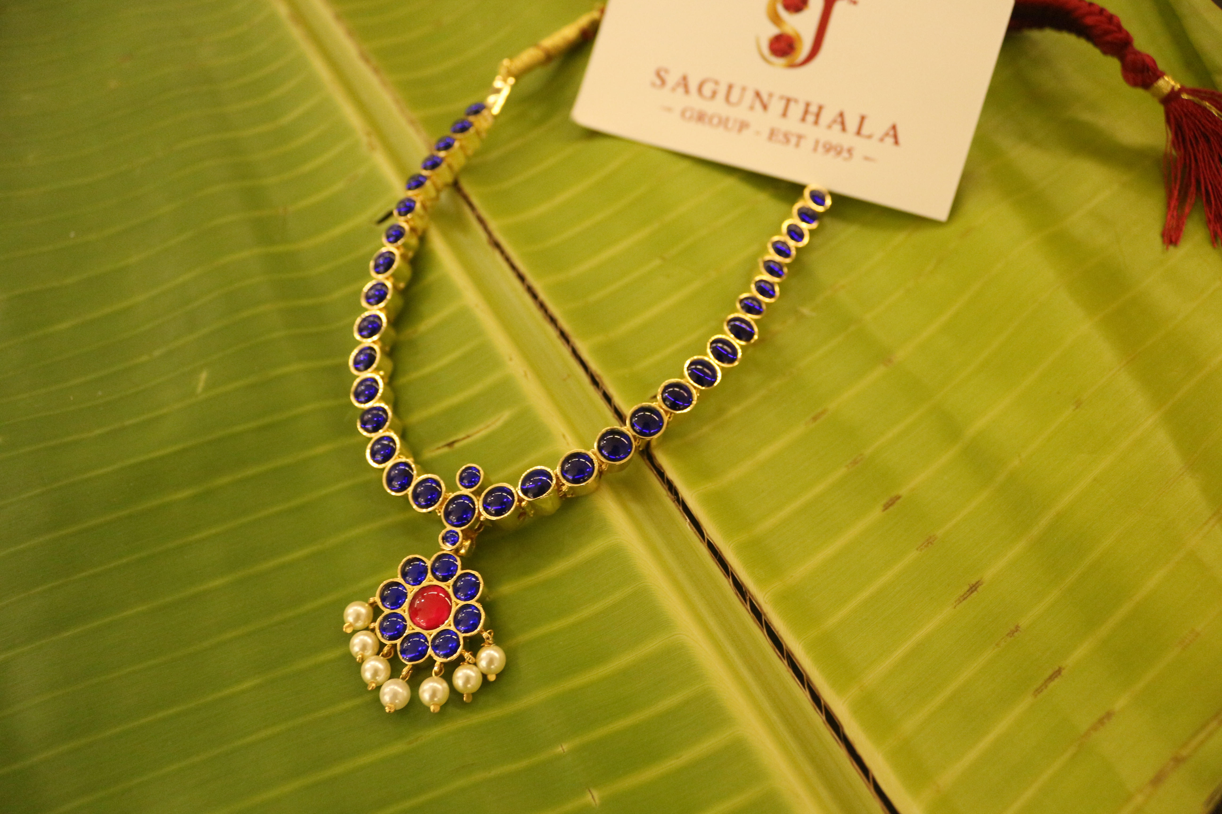 Blue Stone Attigai with Pearl Drops