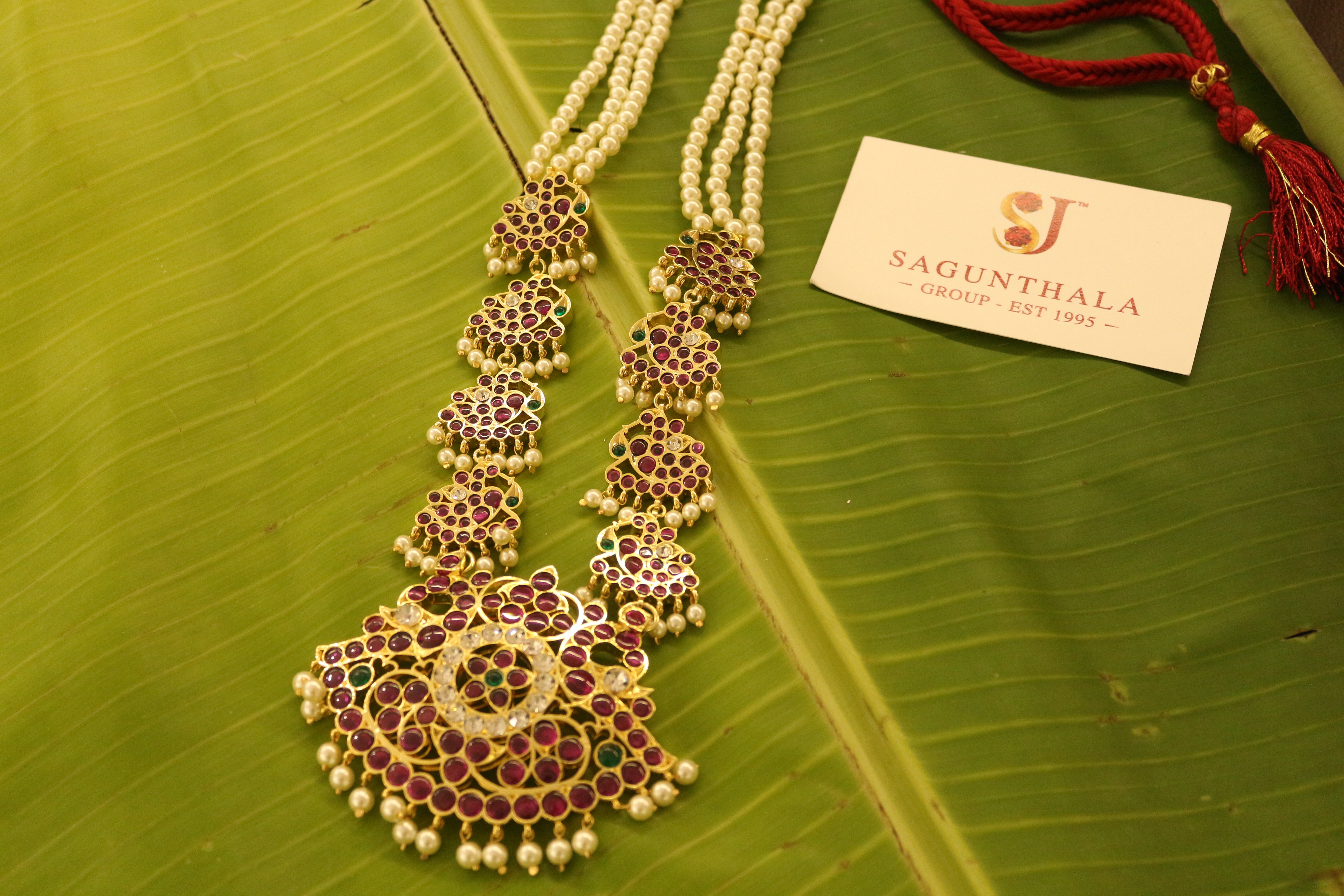 3-Line Pearl Pathakam Peacock Haram