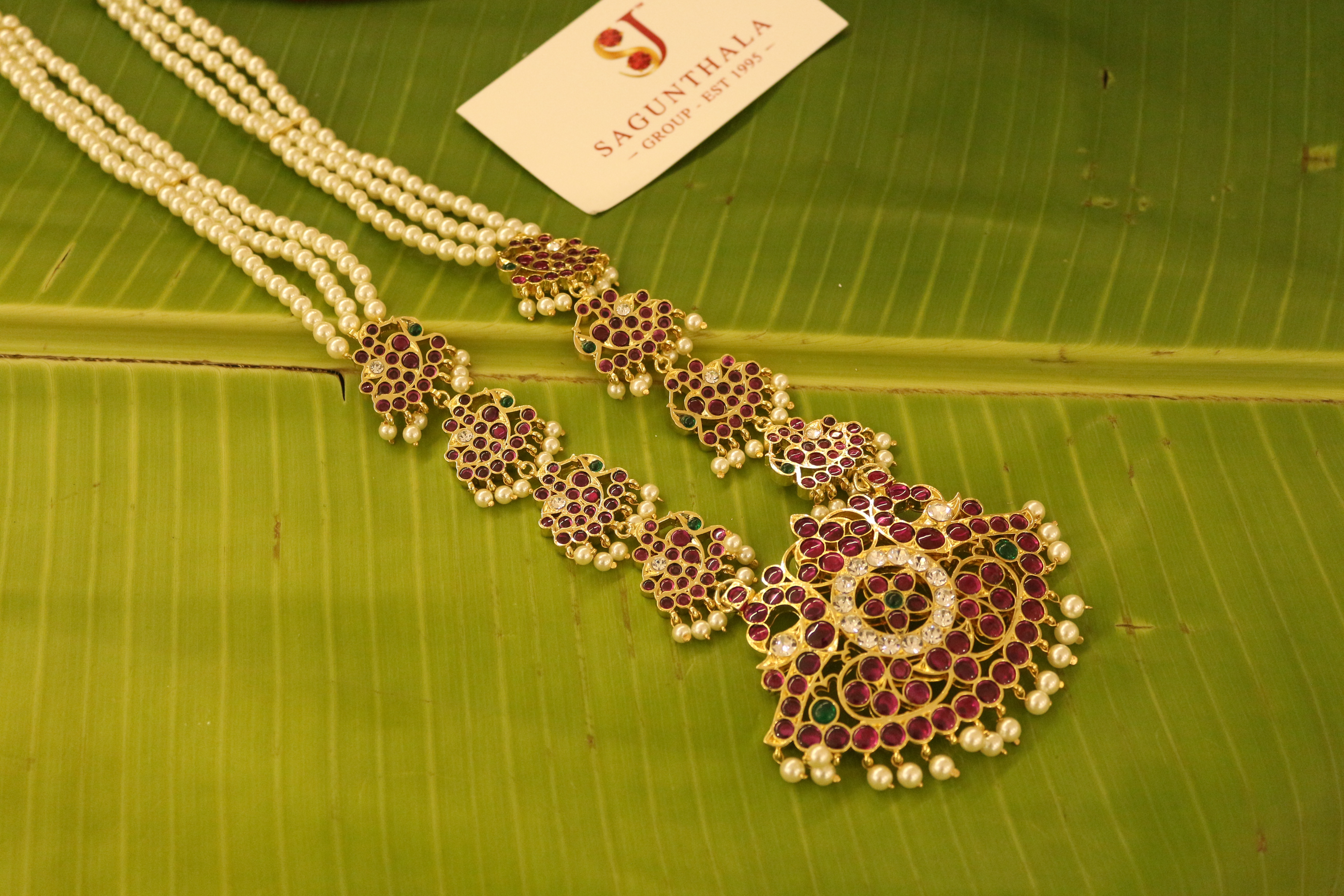 3-Line Pearl Pathakam Peacock Haram