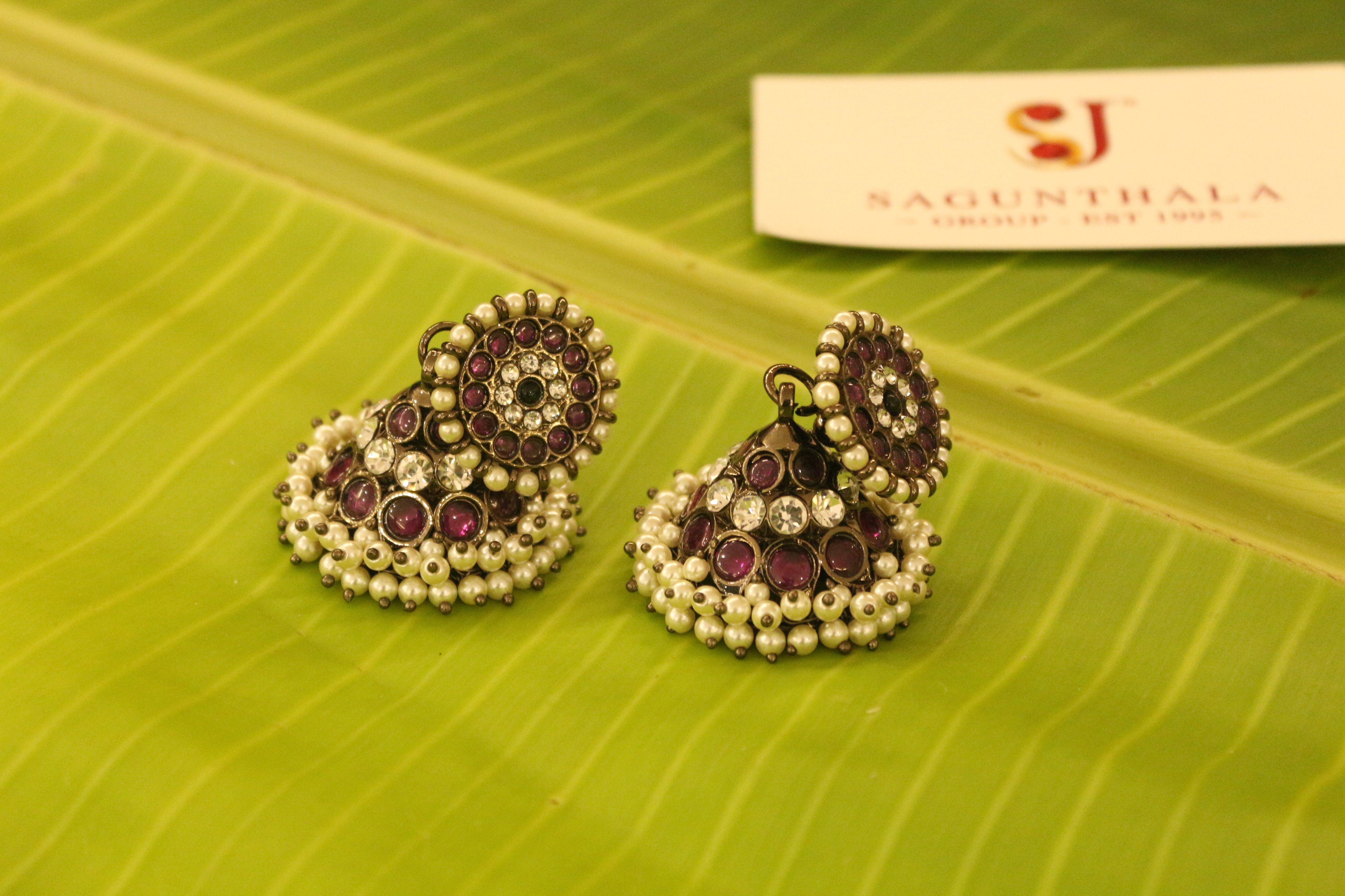 Black Antique 3-Line Jhumka Earrings