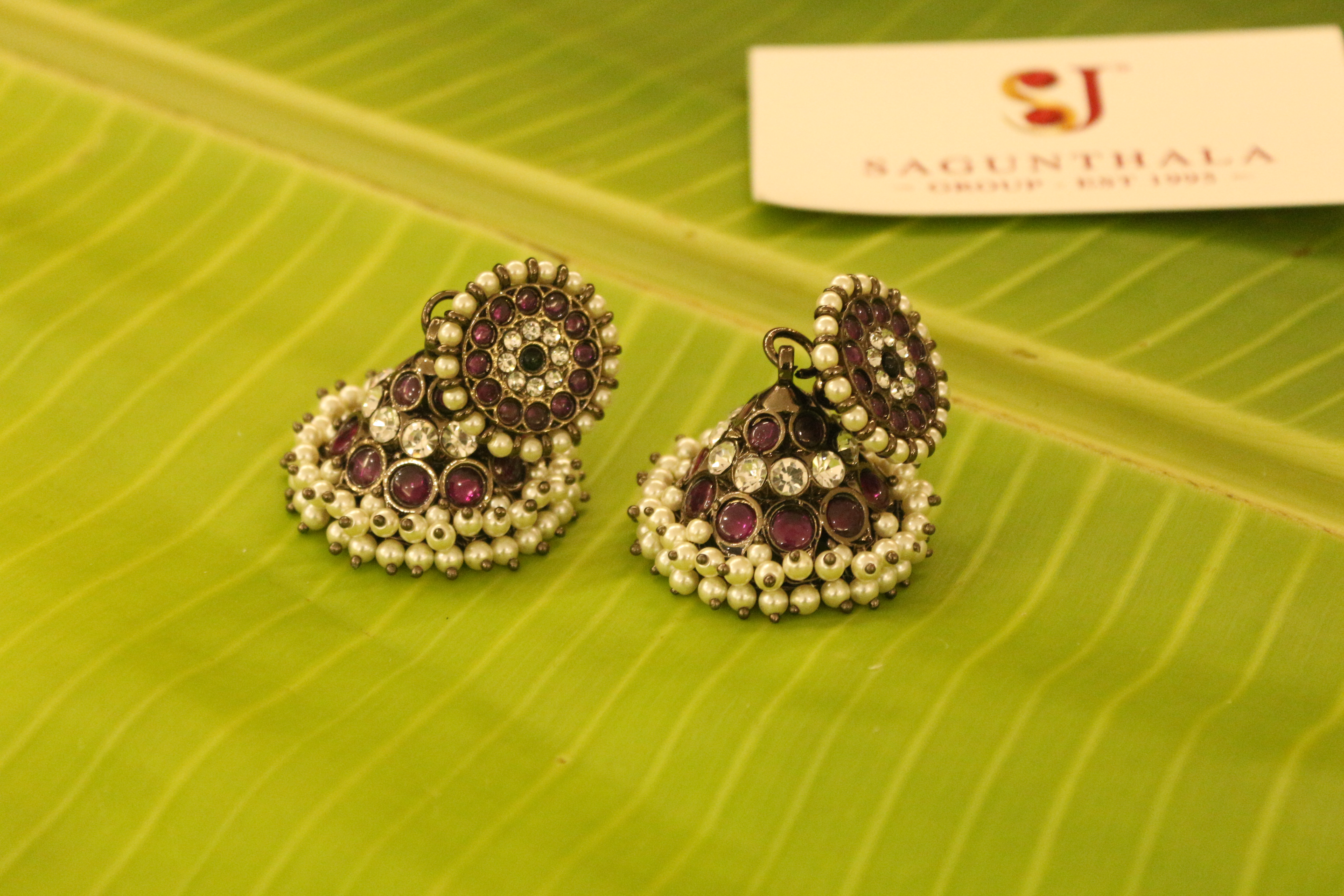 Black Antique 3-Line Jhumka Earrings